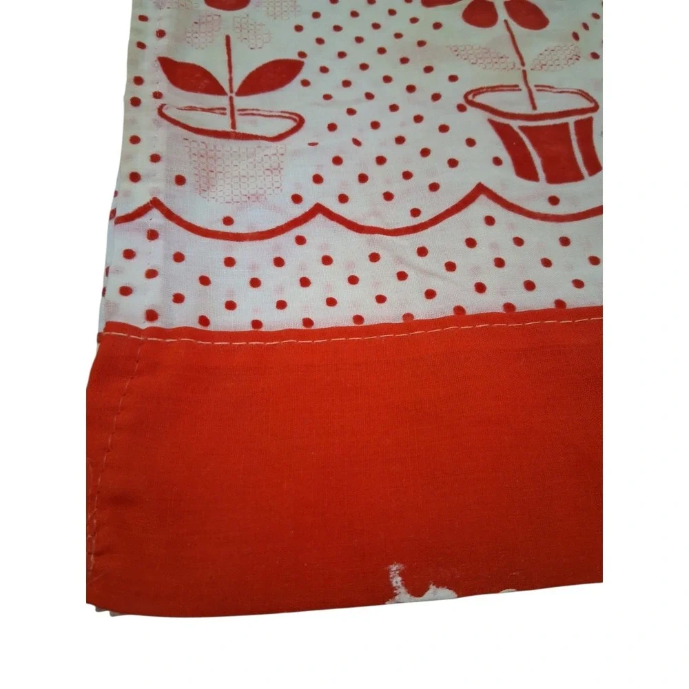 Vtg Cafe Curtains & Kitchen Valance Set Red White Polka Dot Flower Decor READ